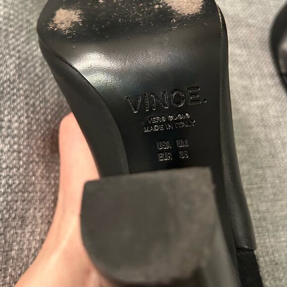 EUC Vince Aren Open Toe Black Leather & Wool Heeled Boots | Block Heel Booties 8 - Picture 7 of 7